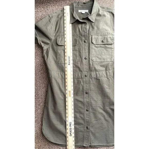 NWT Outerknown Sz L 100% Org Ctn Olive Cinched Adj Waist Btn Plts LS Shirt Dress - Picture 11 of 13